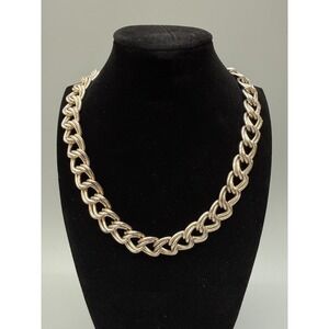 Chunky Silver Tone Chain Necklace Heavy 17‎ Inches Luxury Maximalist Timeless